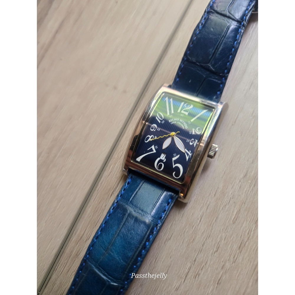 Ritmo Mvndo Hi-Tech MVT Watch Mens Blue Dial Tank Italian Design Leather Strap